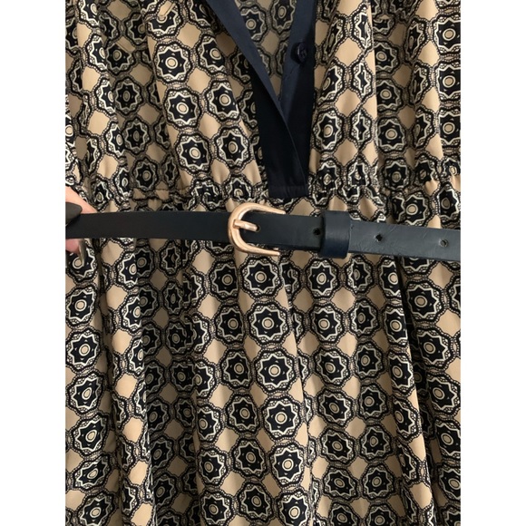 Belted Taupe and Navy Patterned Jumpsuit - Picture 3 of 4